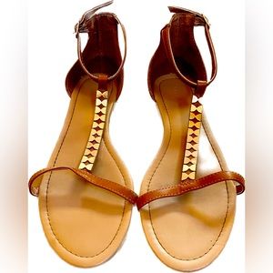 Brown studded sandals with ankle straps | Size 9 | Forever21